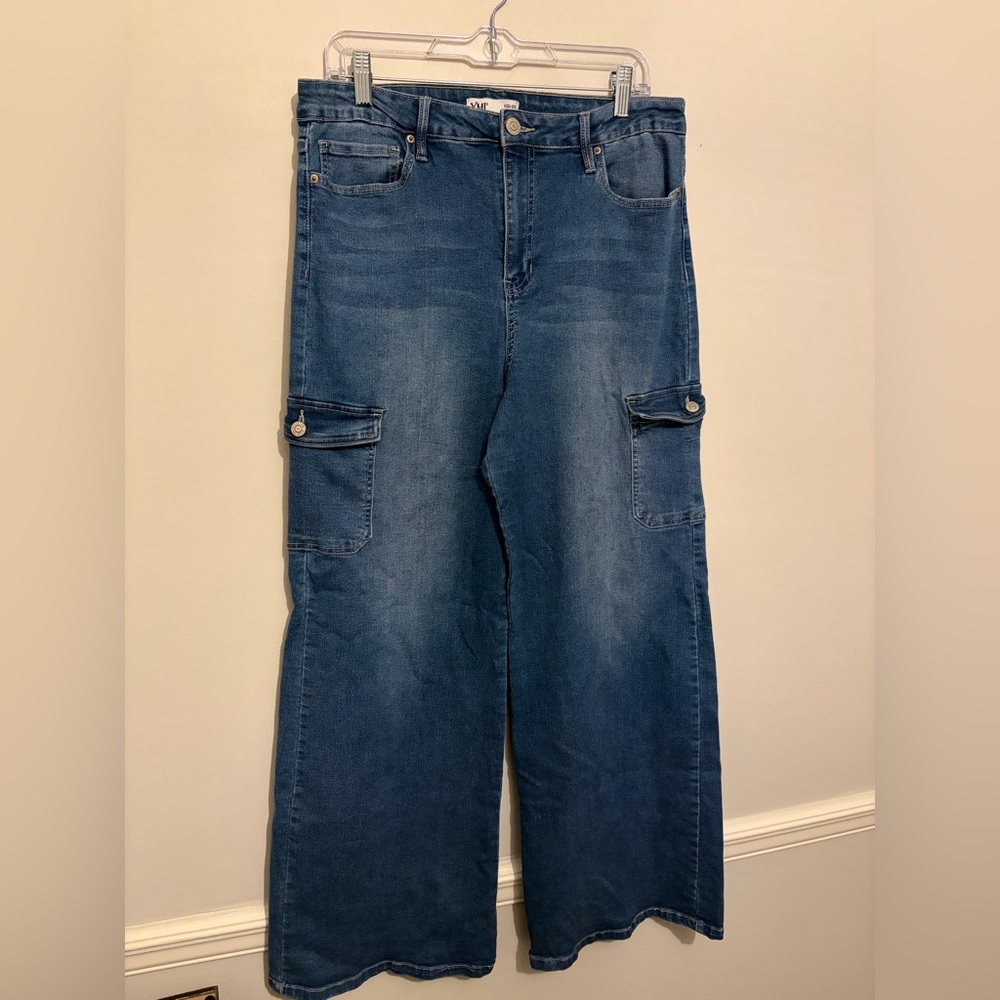 YMI High Rise Skater Wide Leg Cargo Pocket 90s Jeans Sz 13 L XL
